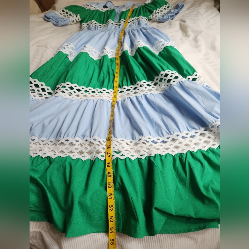 Dolce Squa BLUE & GREEN COLOR BLOCK MAXI WITH WHITE TRIMMINGSsz L - Picture 11 of 15